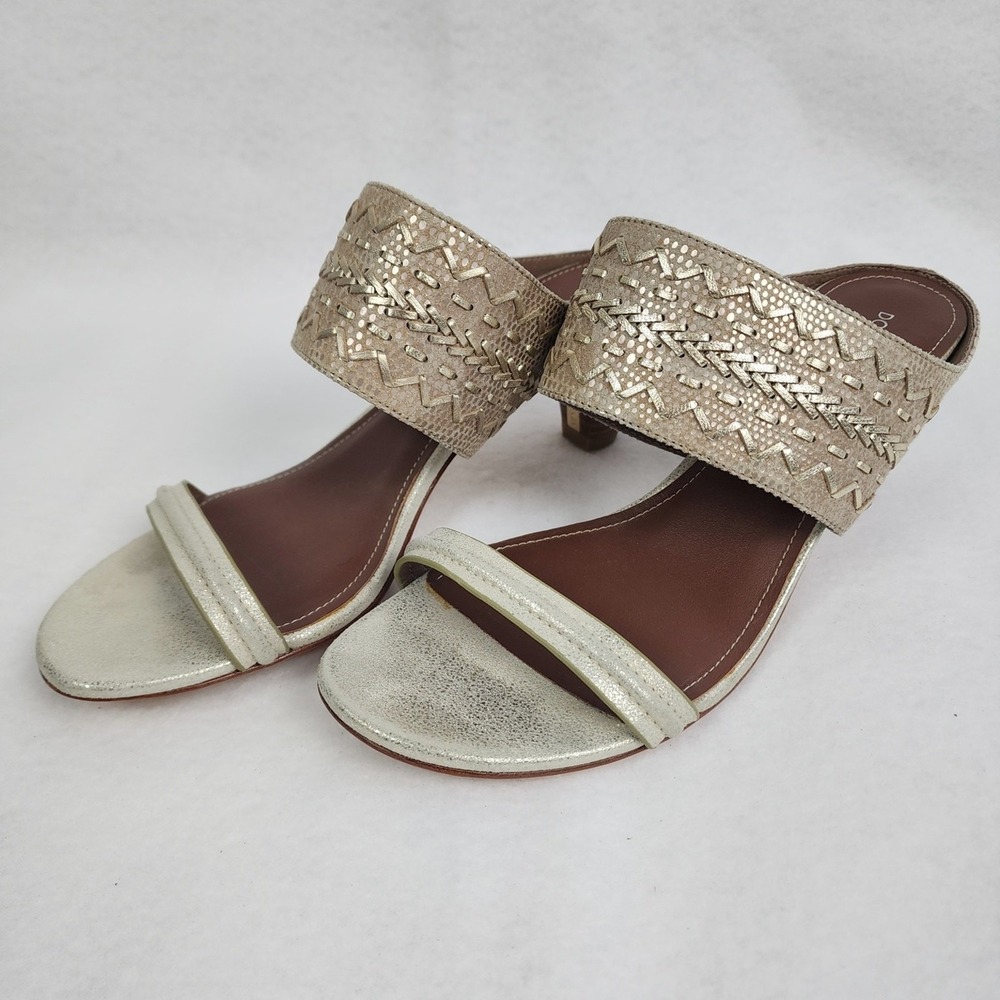 Donald J Pliner Viv Womens US 9M Mules Champagne Gold Cone Heel Slip On Sandals